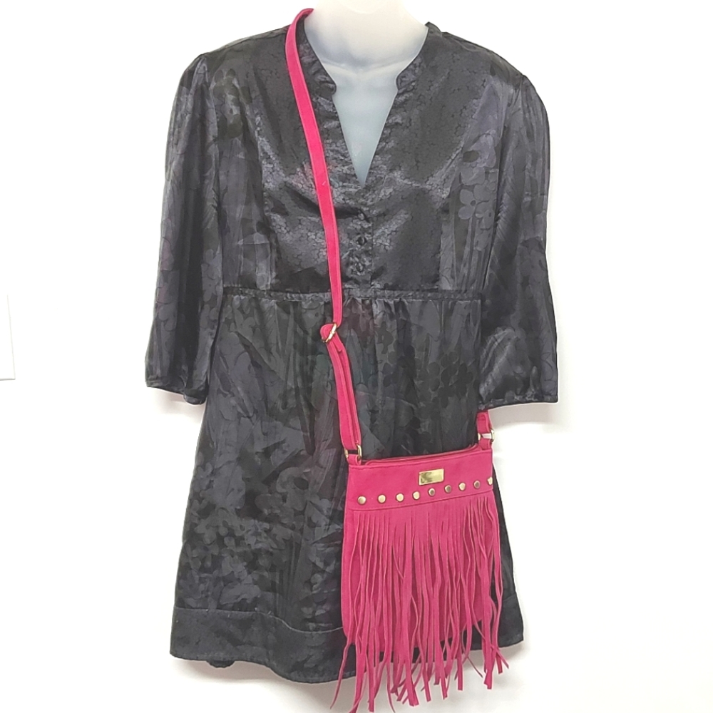 3 for $25- Claire's Pink Faux Suede Purse with Fringing and Gold Stud Detail